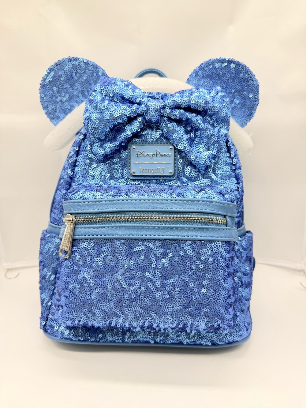 NEW 2024 Disney Parks LoungeFly Hydrangea Blue Sequin Minnie Mouse Mini Backpack